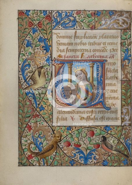 Initial V: Saint Catherine; Book of Hours, about 1480-1490. Creator: Georges Trubert.