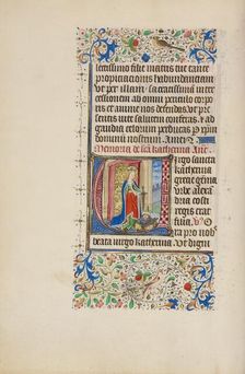 Initial V: Saint Catherine Holding a Sword over a King; Llangattock Hours, 1450s. Creator: Master of the Llangattock Hours