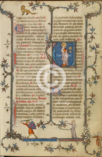 Initial V: Saint John the Evangelist; Breviary, about 1320-1325. Creator: Unknown.