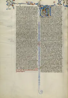 Initial V: Servant Bringing a Cup to a King; Abbey Bible, about 1250-1262. Creator: Unknown