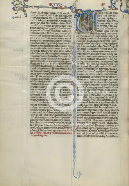 Initial V: Servant Bringing a Cup to a King; Abbey Bible, about 1250-1262. Creator: Unknown.