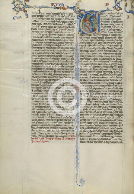 Initial V: Servant Bringing a Cup to a King; Abbey Bible, about 1250-1262. Creator: Unknown.