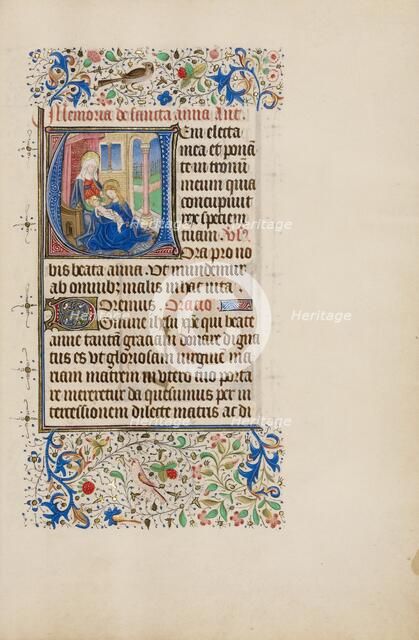 Initial V: The Virgin and Child with Saint Anne; Llangattock Hours, 1450s. Creator: Master of the Llangattock Hours.