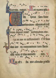 Initial V: The Assumption of the Virgin; Antiphonal, about 1260-1270. Creator: Unknown