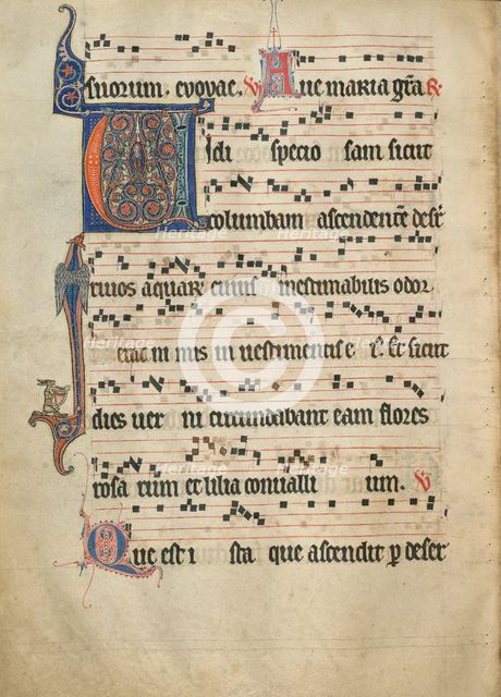 Initial V: The Assumption of the Virgin; Antiphonal, about 1260-1270. Creator: Unknown.