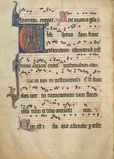Initial V: The Assumption of the Virgin; Antiphonal, about 1260-1270. Creator: Unknown