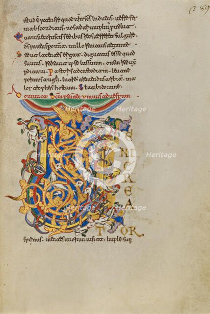 Initial V: The Descent of the Holy Spirit; Breviary, 1153. Creator: Unknown.