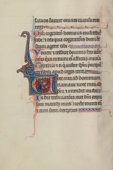 Initial V: The Divine Hand Crowing David; Bute Psalter, text and illumination about 1285. Creator: Bute Master