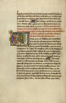 Initial V: The Knight Amaury Kneeling before Gillion and the Sultan, 1464. Creators: Lieven van Lathem, David Aubert