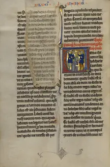 Initial V: The Stoning of Jeremiah; Marquette Bible, about 1270. Creator: Unknown