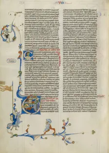 Initial V: Tobit Sleeping; Abbey Bible, about 1250-1262. Creator: Unknown