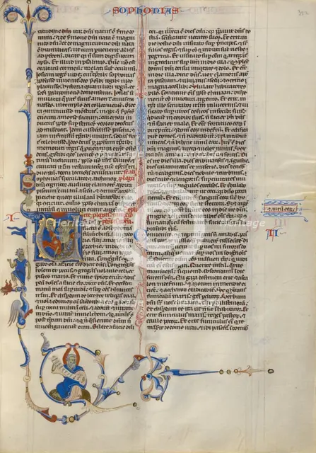 Initial V: Zephaniah with a Group of Grieving Men; Abbey Bible, about 1250-1262. Creator: Unknown.