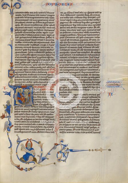 Initial V: Zephaniah with a Group of Grieving Men; Abbey Bible, about 1250-1262. Creator: Unknown.