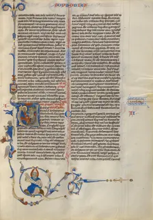 Initial V: Zephaniah with a Group of Grieving Men; Abbey Bible, about 1250-1262. Creator: Unknown