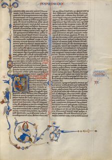 Initial V: Zephaniah with a Group of Grieving Men; Abbey Bible, about 1250-1262. Creator: Unknown