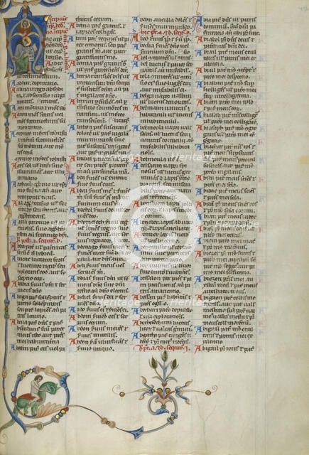 Initial A: Monk Seated; Glossary of Hebrew Names; Abbey Bible, about 1250-1262. Creator: Unknown.