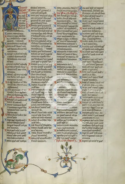 Initial A: Monk Seated; Glossary of Hebrew Names; Abbey Bible, about 1250-1262. Creator: Unknown.