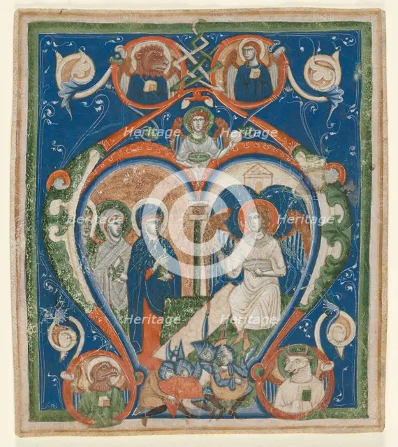 Initial A [ngelus Domini descendit] from an Antiphonary: The Three Marys at the Tomb , c1280-1300. Creator: Unknown.