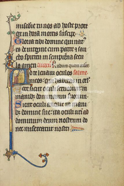 Initial A: A Kneeling Woman Praying to Christ; Ruskin Hours, about 1300. Creator: Unknown.