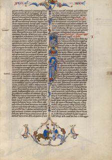 Initial A: A King Directing a Mason; Abbey Bible, about 1250-1262. Creator: Unknown