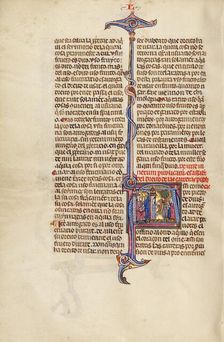 Initial A: A Man before a King and A Man within a Doorway Receiving the Body..., about 1290-1310. Creator: Unknown