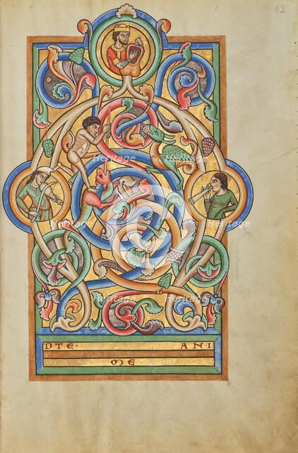 Initial A: David and Companion Musicians; Stammheim Missal, probably 1170s. Creator: Unknown.