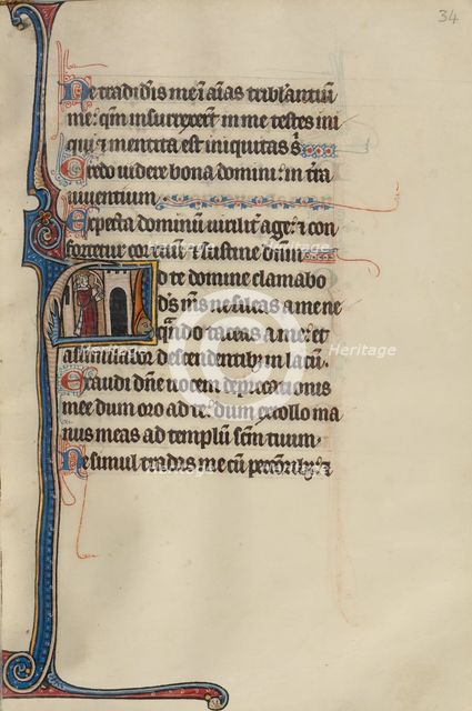 Initial A: David in the Temple; Initial A: David Lifting up his Hands in the Temple, about 1285. Creator: Bute Master.