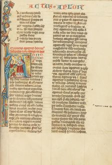 Initial A: Doubting Thomas; Historia Scholastica, about 1300. Creator: Unknown