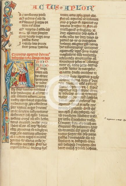 Initial A: Doubting Thomas; Historia Scholastica, about 1300. Creator: Unknown.