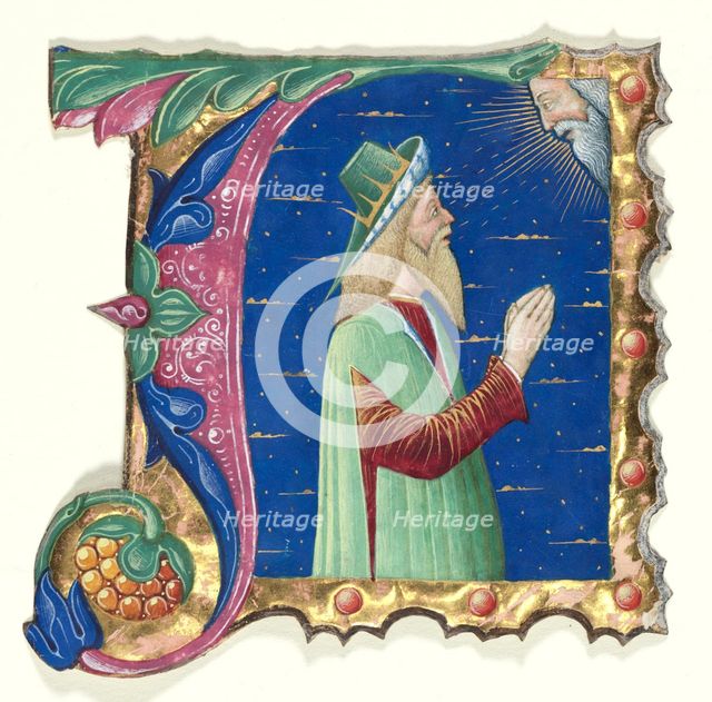 Initial A from a Choral Book with King David, c. 1470-1480. Creator: Guglielmo Giraldi del Magri [or del Magro] (Italian), attributed to.