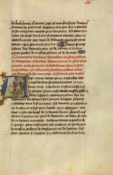 Initial A: Gillion and His Companion Hertan Secretly Returning to Cairo, 1464. Creators: Lieven van Lathem, David Aubert