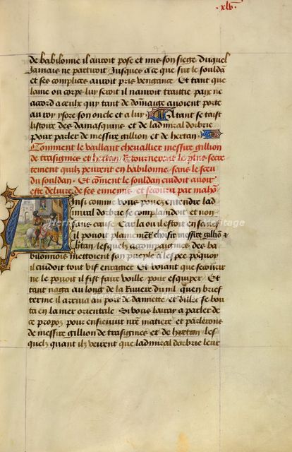 Initial A: Gillion and His Companion Hertan Secretly Returning to Cairo, 1464. Creators: Lieven van Lathem, David Aubert.