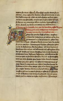 Initial A: Gillion Defeating the Army of the Emir of Orbrie; Roman de Gillion de Trazegnies, 1464. Creators: Lieven van Lathem, David Aubert