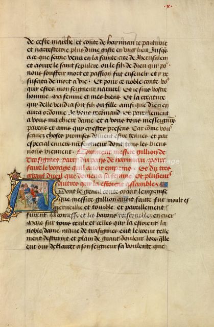 Initial A: Gillion Taking Leave of His Wife Marie; Roman de Gillion de Trazegnies, 1464. Creators: Lieven van Lathem, David Aubert.