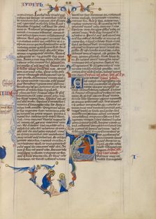 Initial A: Judith Beheading Holofernes; Abbey Bible, about 1250-1262. Creator: Unknown