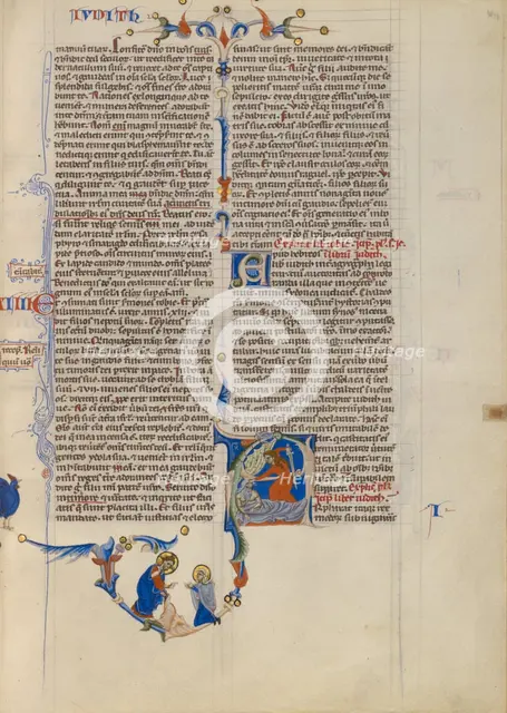 Initial A: Judith Beheading Holofernes; Abbey Bible, about 1250-1262. Creator: Unknown.