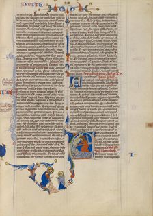 Initial A: Judith Beheading Holofernes; Abbey Bible, about 1250-1262. Creator: Unknown