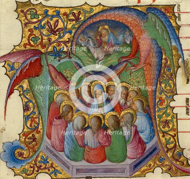 Initial A: Pentecost, about 1430-1435. Creator: Stefano da Verona.