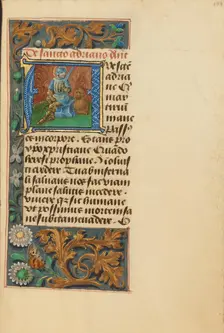 Initial A: Saint Adrian; Crohin-La Fontaine Hours, (about 1480-1485?). Creators: Master of the Dresden Prayer Book, Workshop of the Master of the Dresden Prayer Book