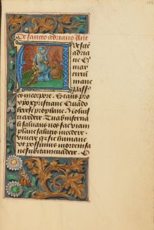 Initial A: Saint Adrian; Crohin-La Fontaine Hours, (about 1480-1485?). Creators: Master of the Dresden Prayer Book, Workshop of the Master of the Dresden Prayer Book