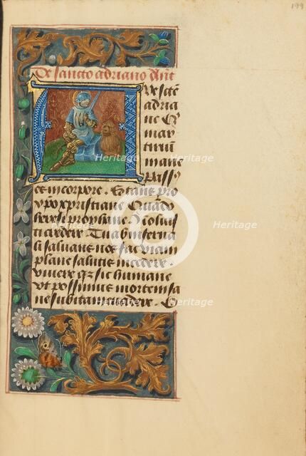 Initial A: Saint Adrian; Crohin-La Fontaine Hours, (about 1480-1485?). Creators: Master of the Dresden Prayer Book, Workshop of the Master of the Dresden Prayer Book.