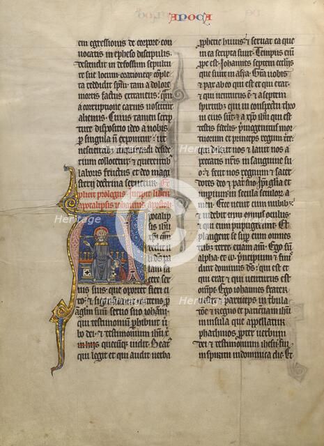 Initial A: Saint John Kneeling in Prayer before his Apocalyptic Vision of Christ..., about 1260-1270 Creator: Unknown.