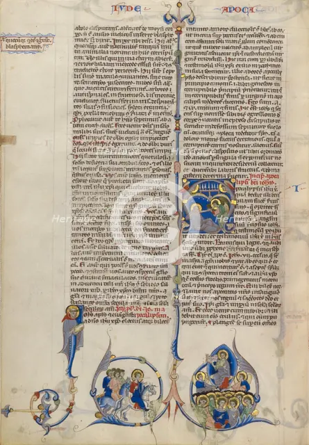 Initial A: Saint John Sleeping and Angel with a Trumpet; Abbey Bible about 1250-1262. Creator: Unknown.