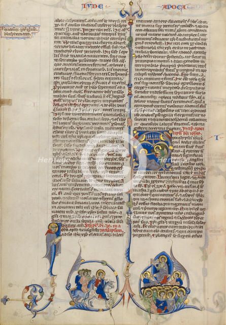 Initial A: Saint John Sleeping and Angel with a Trumpet; Abbey Bible about 1250-1262. Creator: Unknown.