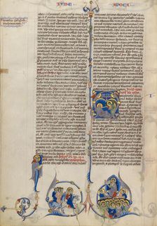 Initial A: Saint John Sleeping and Angel with a Trumpet; Abbey Bible about 1250-1262. Creator: Unknown