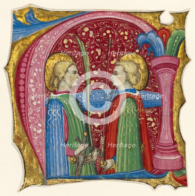 Initial A: Saints Maurice and Theofredus, about 1460-1480. Creator: Frate Nebridio da Cremona.