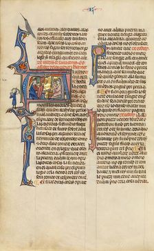 Initial A: Two Jews in Conversation; Vidal Mayor, about 1290-1310. Creator: Unknown