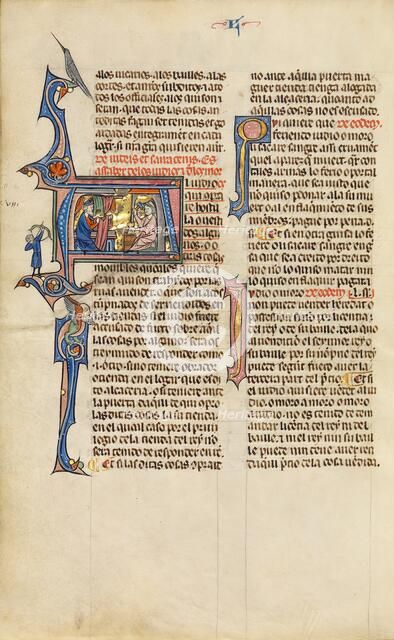 Initial A: Two Jews in Conversation; Vidal Mayor, about 1290-1310. Creator: Unknown.