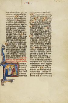 Initial A: Two Men and a Judge before an Altar; Vidal Mayor, about 1290-1310. Creator: Unknown