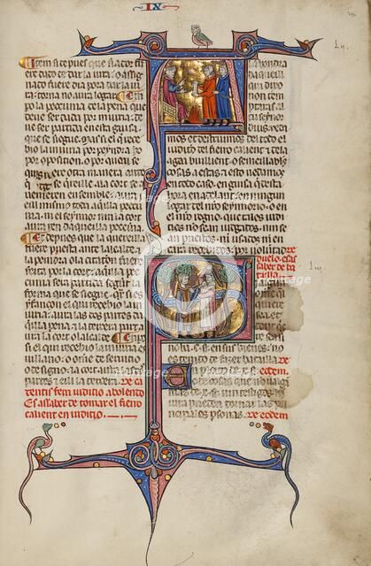Initial A: Two Men before a Judge: Initial S: Two Men Fighting with a Club and..., about 1290-1310. Creator: Unknown.